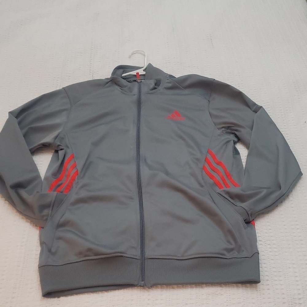 Adidas Men's Gray Jacket with Red Accents